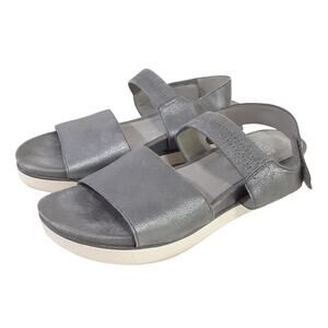 Eileen Fisher Somer Banded Sandals Slip On Slingback Metallic Silver Womens 8